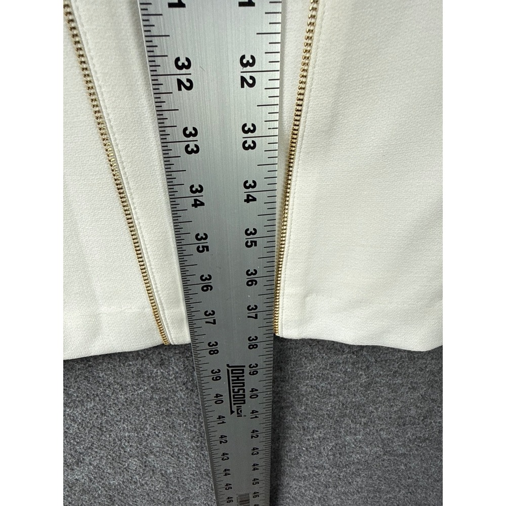Cache Sheath Dress Size 0 White Stunning Date Gold Zipper Trim Sleeveless Crepe - Picture 9 of 13